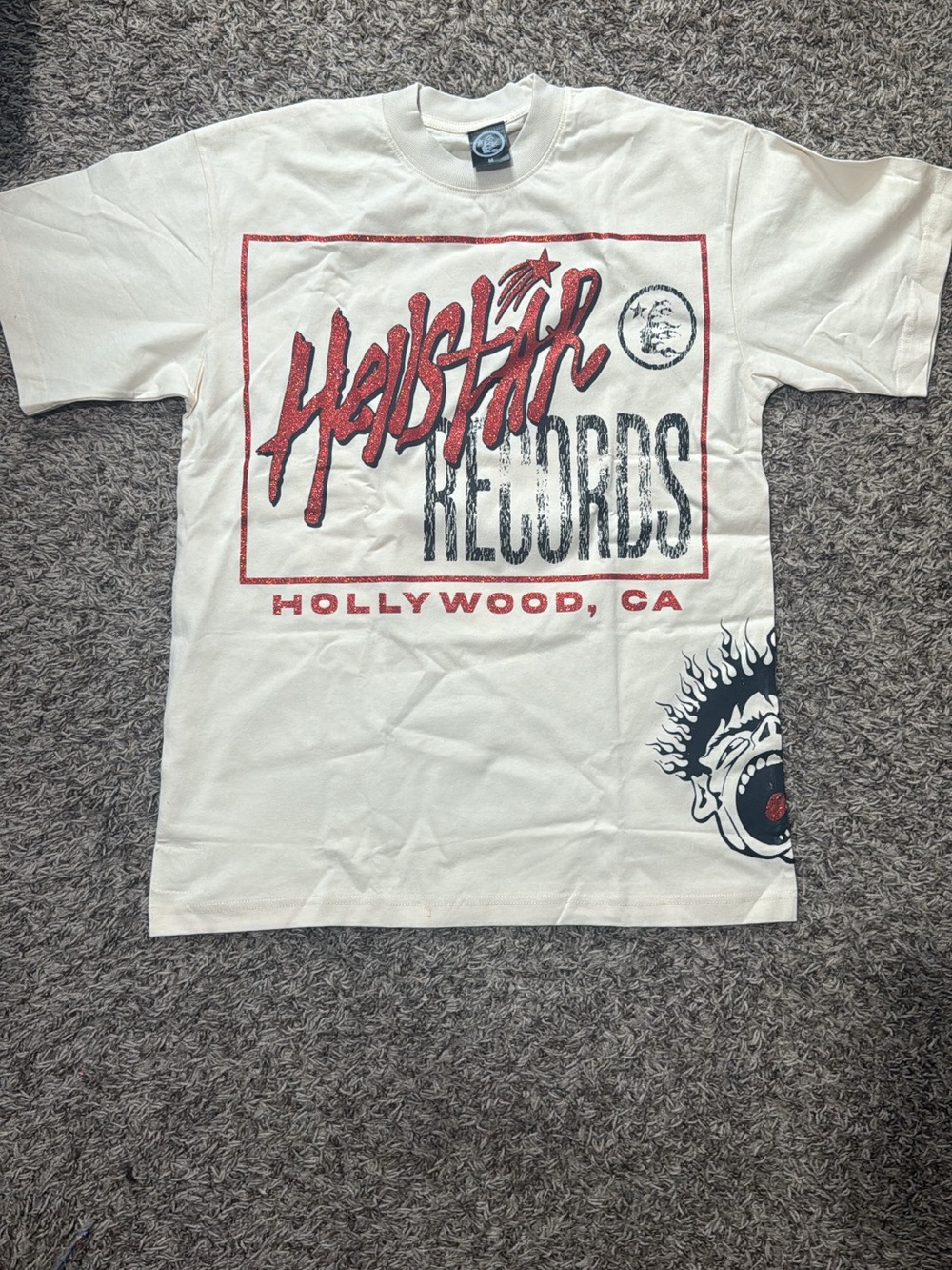 Hellstar Records Hollywood Short Sleeve Tee - White with Red & Black Print